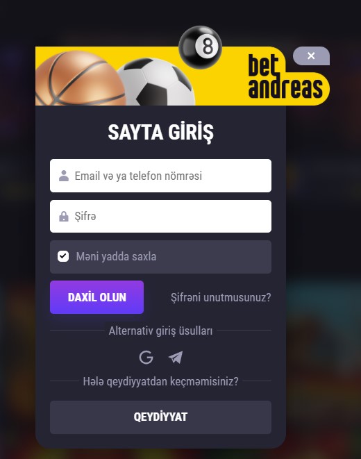 Betandras login və betandreas giriş üsulları